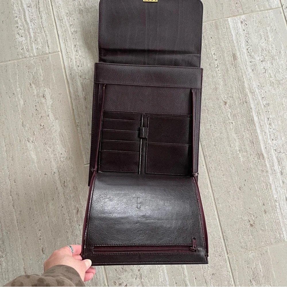 Vintage Burgundy leather vertical organizer briefcase satchel shoulder strap